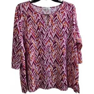 Emily Daniels Pink and Orange Patterned 3/4 Sleeve Top Plus Size 2X
